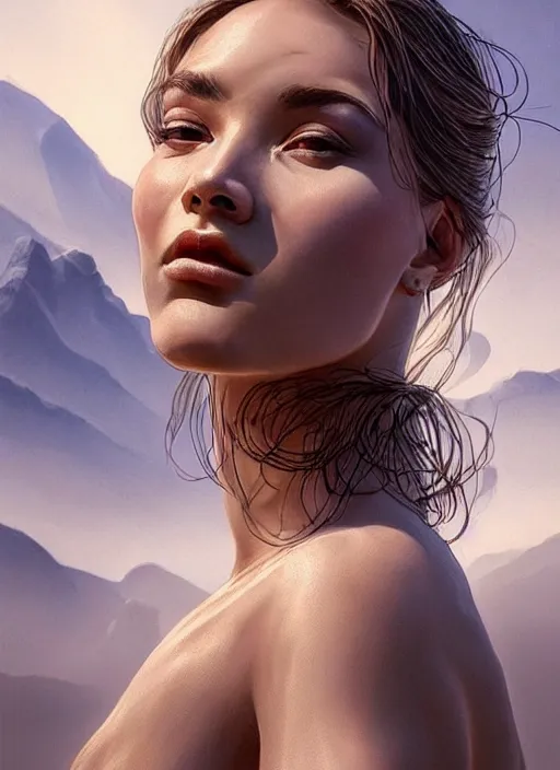 Image similar to wrinkled paper that casts shadows that look like mountains! dream photo of a gorgeous young woman in the style of stefan kostic, realistic, sharp focus, 8 k high definition, insanely detailed, intricate, elegant, art by stanley lau and artgerm