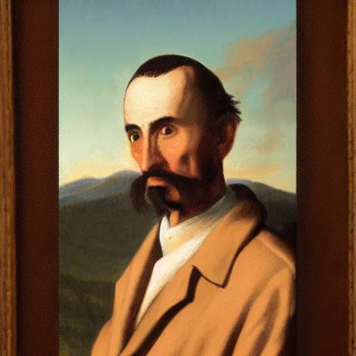 Image similar to portrait of René Guenon, in the style of the Hudson River School