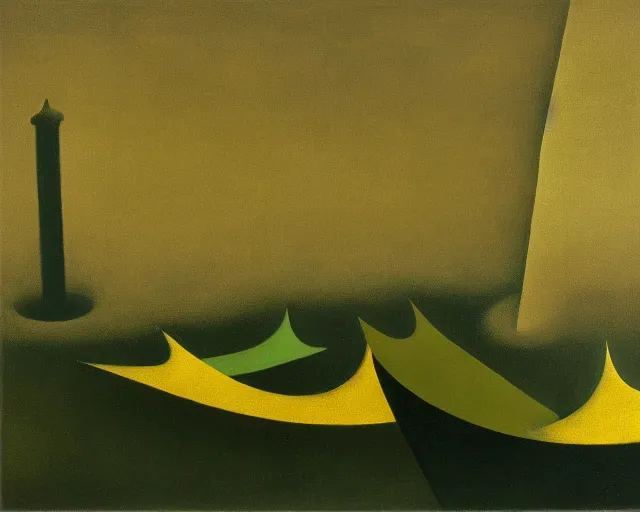 Prompt: a green, gold, and black painting by Yves Tanguy