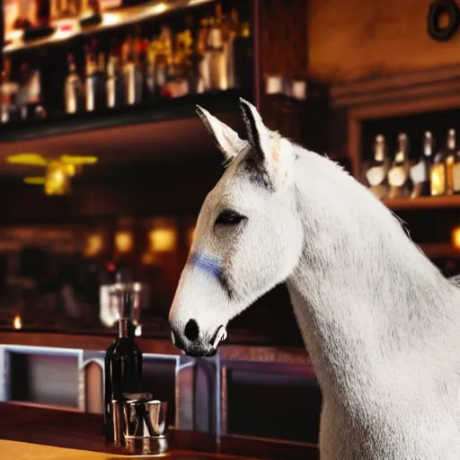 Image similar to fuzzy mule, sitting at a bar, taps, bar lighting, hyper realistic, 8k