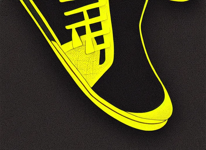 Image similar to glowing black basketball sneaker, wth short golden lines, yellow details, symmetrical, highly detailed, digital art, sharp focus, trending on art station, samurai, electricity superpowers, anime art style