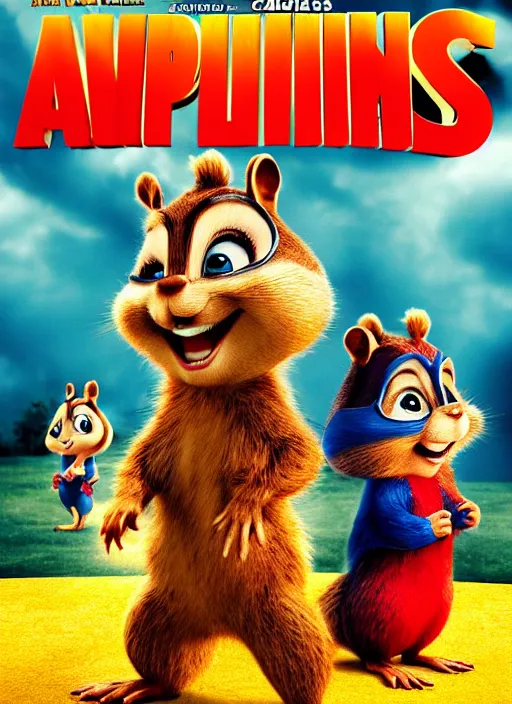 Prompt: alvin and the chipmunks horror movie poster