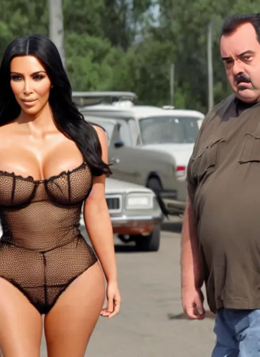 Image similar to film still of kim kardashian in trailer park boys,