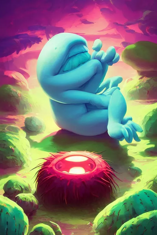 Image similar to smurf ghost creature animal sushi cristal very big eye roots cactus elemental flush of force nature micro world fluo fishscale, behance hd by jesper ejsing, by rhads, makoto shinkai and lois van baarle, ilya kuvshinov, rossdraws radiating a glowing aura global illumination ray tracing hdr