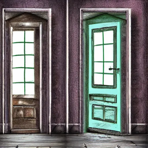 Image similar to a room with two doors : behind one door is summer, behind the other is winter, digital art