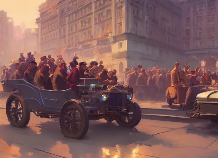 Image similar to an oligarch riding an open coach pulled by crowd of poor people instead of horses in a Mandelbrot fractal modern city by Craig Mullins, ilya kuvshinov, krenz cushart, artgerm trending on artstation by Edward Hopper and Dan Mumford and WLOP and Rutkovsky, Unreal Engine 5, Lumen, Nanite