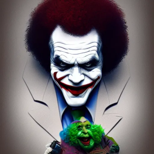 Image similar to Bob Ross is The Joker, hyperdetailed, artstation, cgsociety, 8k