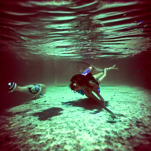 Prompt: underwater street photo lomography