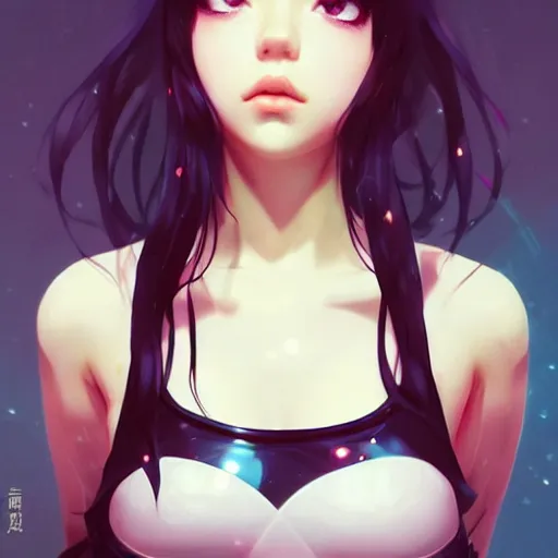 Image similar to a beautiful young japanese billie eilish kat dennings alluring instagram model in elaborate latex tank top, by guweiz and wlop and ilya kuvshinov and artgerm and makoto shinkai and studio ghibli, symmetrical eyes, aesthetic, gorgeous, stunning, alluring, attractive, artstation, deviantart, pinterest, digital art