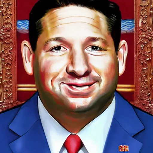 Image similar to Ron Desantis in the style of a North Korean portrait