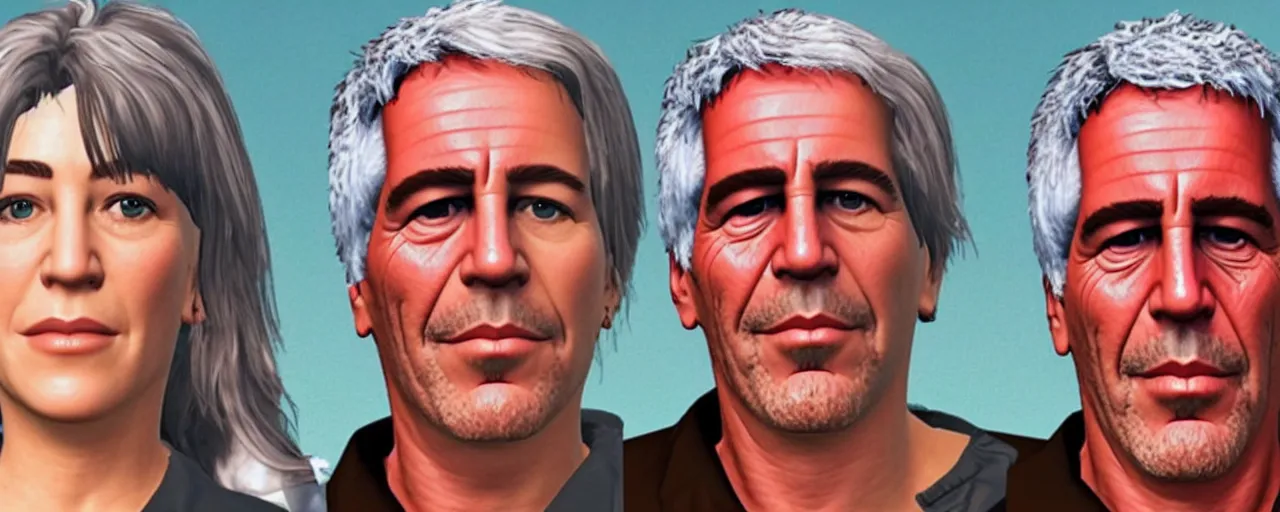 Image similar to jeffrey epstein and ghislaine maxwell in gta 6