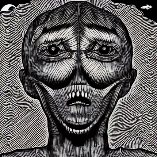 Prompt: uncanny digital art of a cryptid in the style of trevor henderson and junji ito