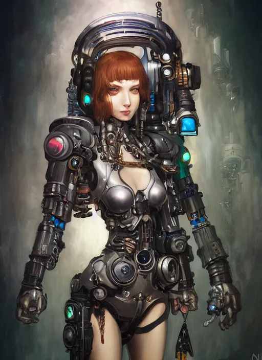 Image similar to portrait of cute beautiful young cyborg maiden, cyberpunk, Warhammer 40000, gothic, highly detailed, artstation, illustration, art by Gustav Klimt and Range Murata