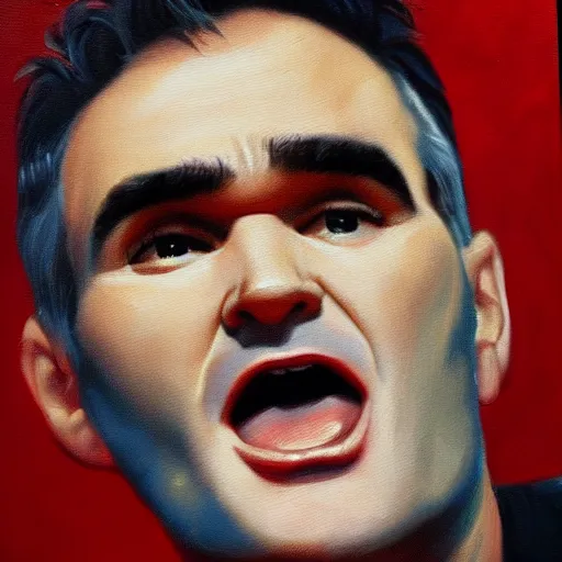 Image similar to oil painting of the singer Morrissey, highly detailed, 8k, cinematic,