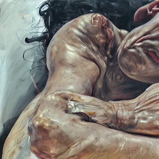 Image similar to high quality high detail painting by lucian freud and jenny saville, hd, dead, turquoise