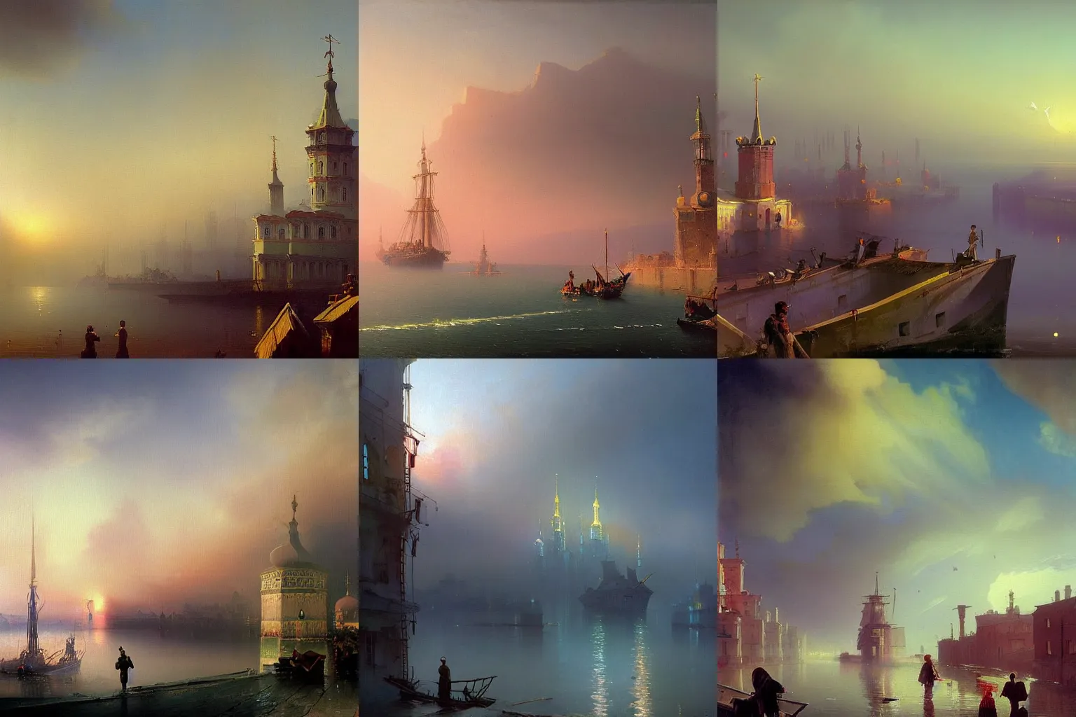 Prompt: A beautiful cyberpunk painting of the Russian village of Aivazovsky matte painting