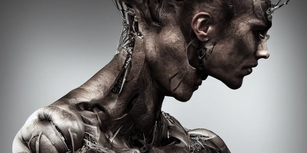 Prompt: hyper realistic photography of a stunningly beautiful cyborg male, elbow, thy, intimate, holding close, in the style of beth cavener, jin kagetsu,, and wlop, highly detailed, intricate filigree,, masterpiece, award winning, sharp focus, concept art, ringflash lighting, ambient lighting, octane render, 8 k, artstation