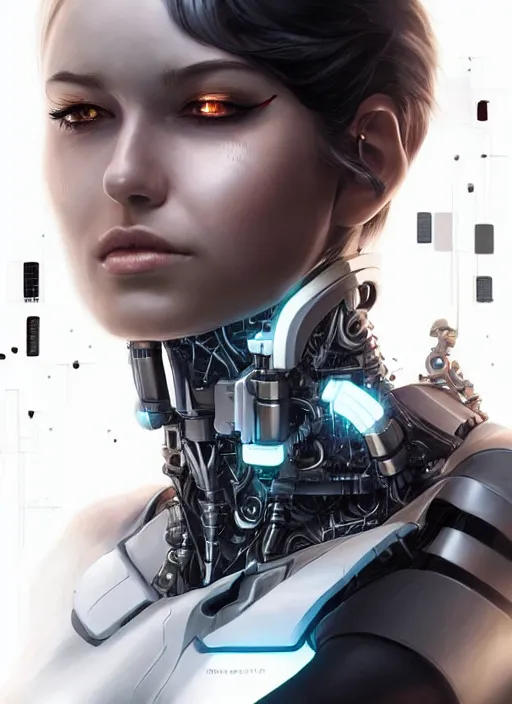 Image similar to portrait of a cyborg woman who turns her head to the ((((((right))))) left+3 (((((up))))) (((((down))))) by Artgerm,eyes closed , biomechanical, hyper detailled, trending on artstation