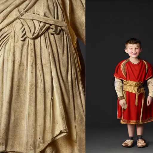 Image similar to child in roman emperor's clothing