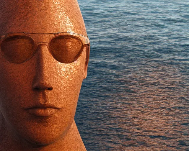 Prompt: a long shot of a giant human head award winning sculpture on the surface of the ocean, in the style of chad knight, hyper detailed, hyper realistic, ray tracing, 8 k resolution, sharp focus