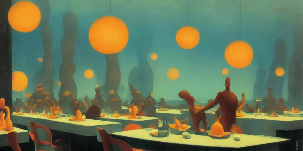 Image similar to spherical lava people at underwater restaurant Edward Hopper and James Gilleard, Zdzislaw Beksinski highly detailed