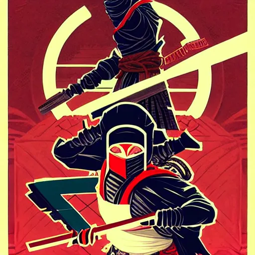 Prompt: concept art design illustration, revenge of the shinobi game cover!! 1 6 colors, logo, ink drawing, art by jc leyendecker and sachin teng