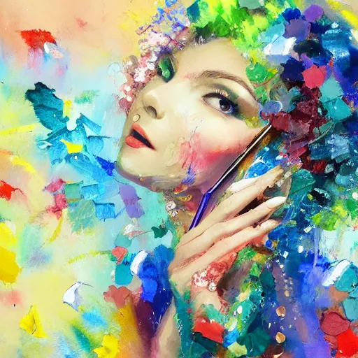 Image similar to IT customer support worker joyfull, influx of calls, canvas, oil, watercolor, hyper detailed, elegant, very very very very beautiful.