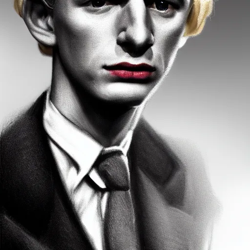 Prompt: A Hearts of Iron IV portrait of a blond young English male actor with high cheekbones. Dressed in 1940s style. Highly detailed, fine Art, high detail, great lighting, 8k resolution, masterpiece, concept art, illustration, clear eyes, painting oil on canvas, octane render, HDR, trending on artstation, 4k, 8k, HD