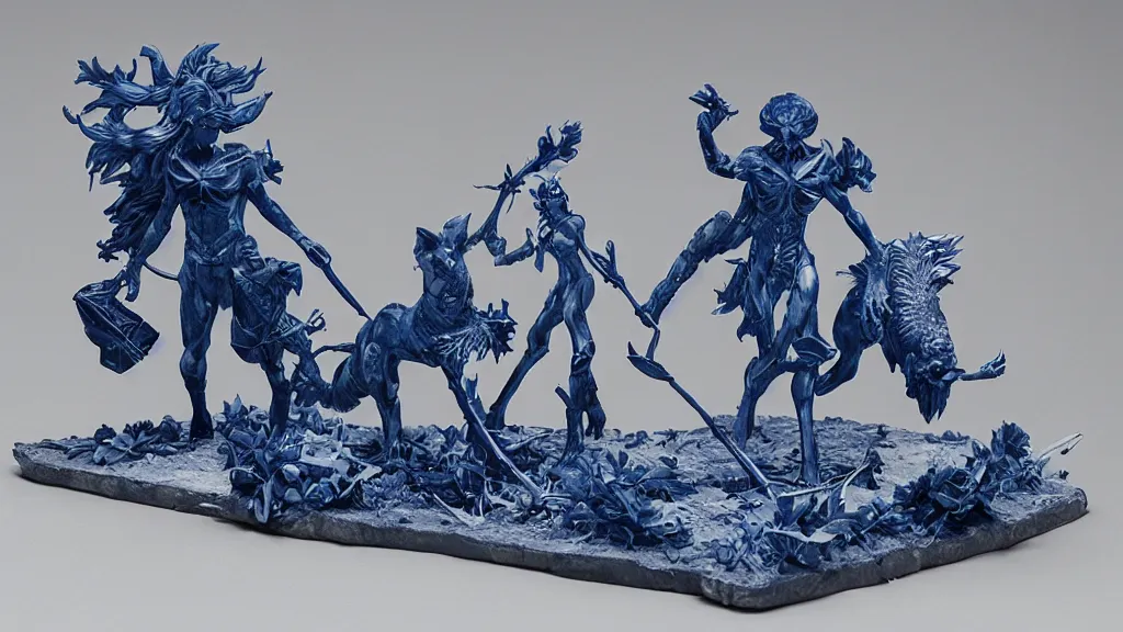 Image similar to monochrome blue dexterous fate diorama