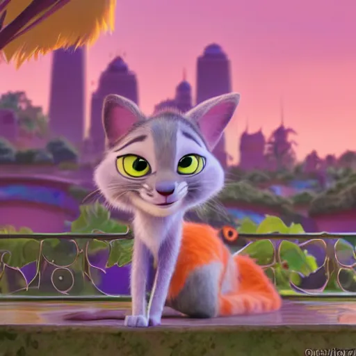 Image similar to princes jasmin, far shot, anthropomorphic cat, in the style of zootopia, highly detailed, far shot