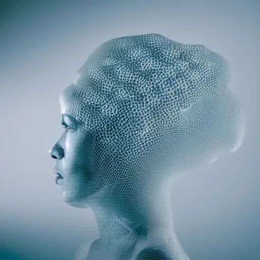 Image similar to a photo of a beautiful female made or of biomorphic honeycombs, 5 0 mm lens, f 1. 4, sharp focus, ethereal, emotionally evoking, head in focus, volumetric lighting, 8 k