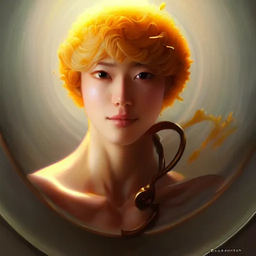 Image similar to a beautiful portrait painting of a gouda cheese wheel by shinji aramaki, charlie bowater, ross tran, artgerm, and makoto shinkai