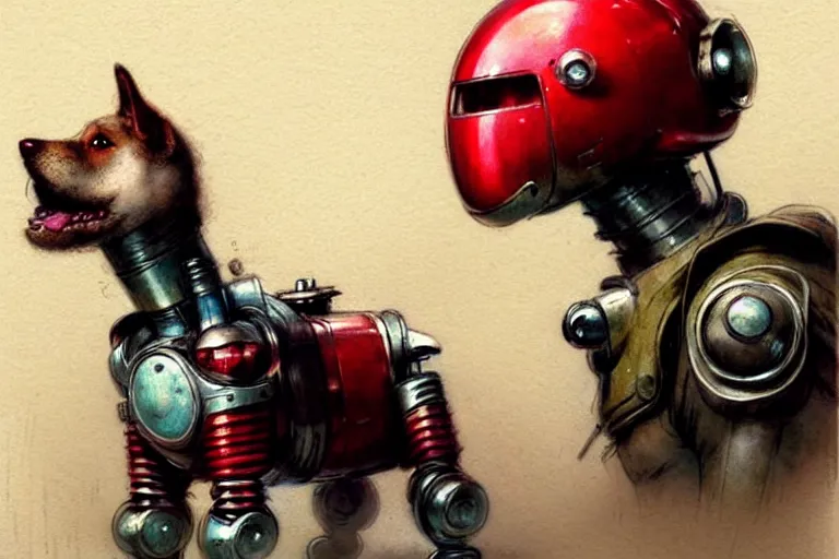 Image similar to adventurer ( ( ( ( ( 1 9 5 0 s retro future robot android dog. muted colors. ) ) ) ) ) by jean baptiste monge!!!!!!!!!!!!!!!!!!!!!!!!! chrome red