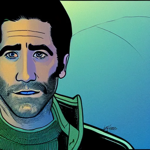 Image similar to jake gyllenhaal retro minimalist portrait by jean giraud, moebius starwatcher comic, 8 k