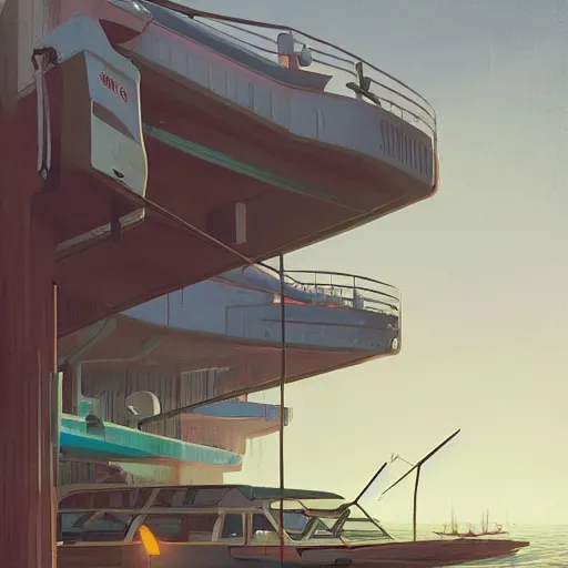 Image similar to yachting club by simon stalenhag