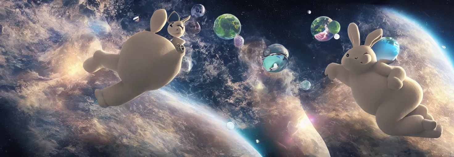 Image similar to photo of big chungus floating in space