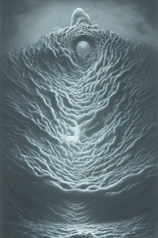 Prompt: A stunning highly detailed Shoggoth by Zdzisław Beksiński, stormy ocean, beautiful lighting, detailed swirling water tornado, artstation
