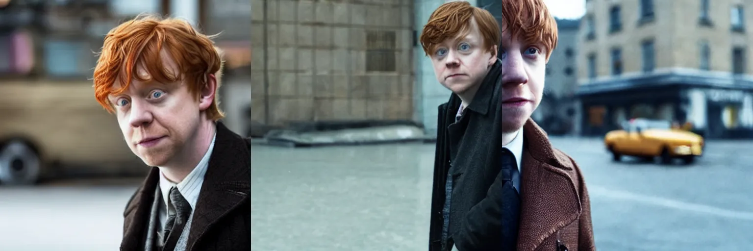 Prompt: close-up of Rupert Grint as a detective in a movie directed by Christopher Nolan, movie still frame, promotional image, imax 70 mm footage