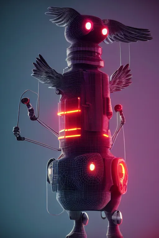 Image similar to high quality 3 d render very cute cyborg crow! incorporated speakers!, cyberpunk highly detailed, unreal engine cinematic smooth, in the style of blade runner & detective pikachu, hannah yata charlie immer, moody light, low angle, uhd 8 k, sharp focus