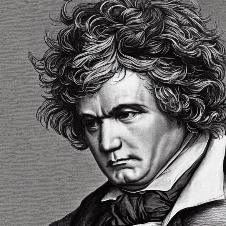 Prompt: Artwork that expresses the feelings one has listening to the music of Beethoven.