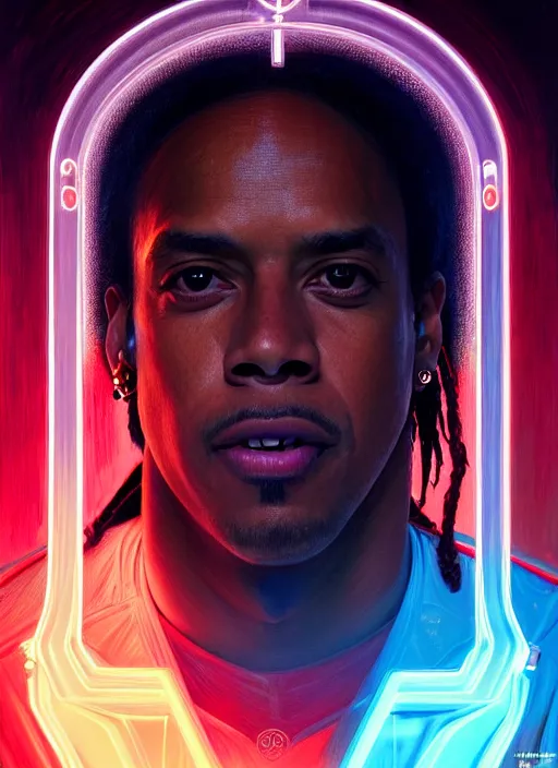 Image similar to symmetry!! portrait of ronaldinho gaucho, sci - fi, tech wear, glowing lights!! intricate, elegant, highly detailed, digital painting, artstation, concept art, smooth, sharp focus, illustration, art by artgerm and greg rutkowski and alphonse mucha