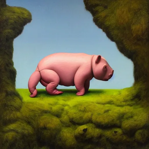 Prompt: a tardigrade-moss-piglet by Raphael, Hopper, and Rene Magritte. detailed, romantic, enchanting, trending on artstation.