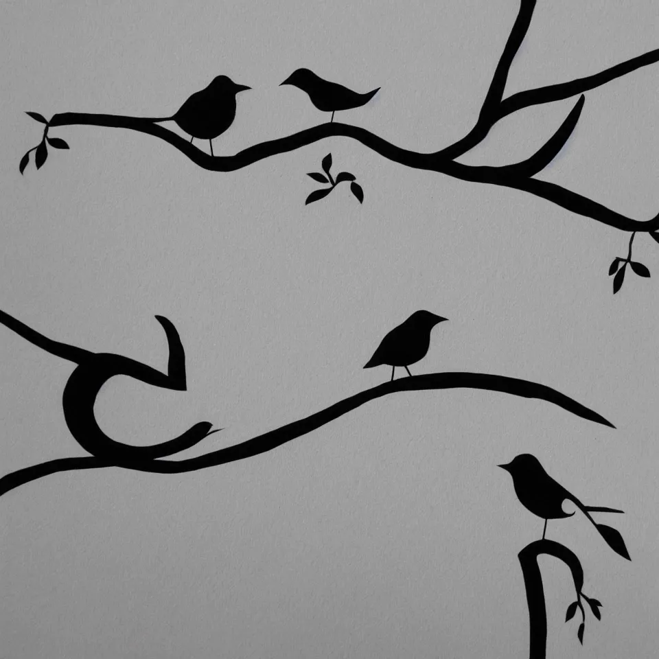Prompt: stick figures bird, black and white