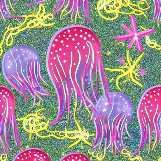 Image similar to Sparkling jellyfish swimming in glitter