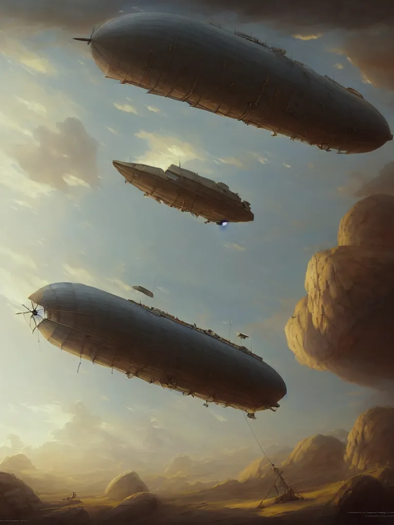 Prompt: a painting of a airship flying in the sky, a detailed matte painting by mandy jurgens, extremely detailed, featured on cgsociety, fantasy art, 2 d game art, matte painting, cryengine
