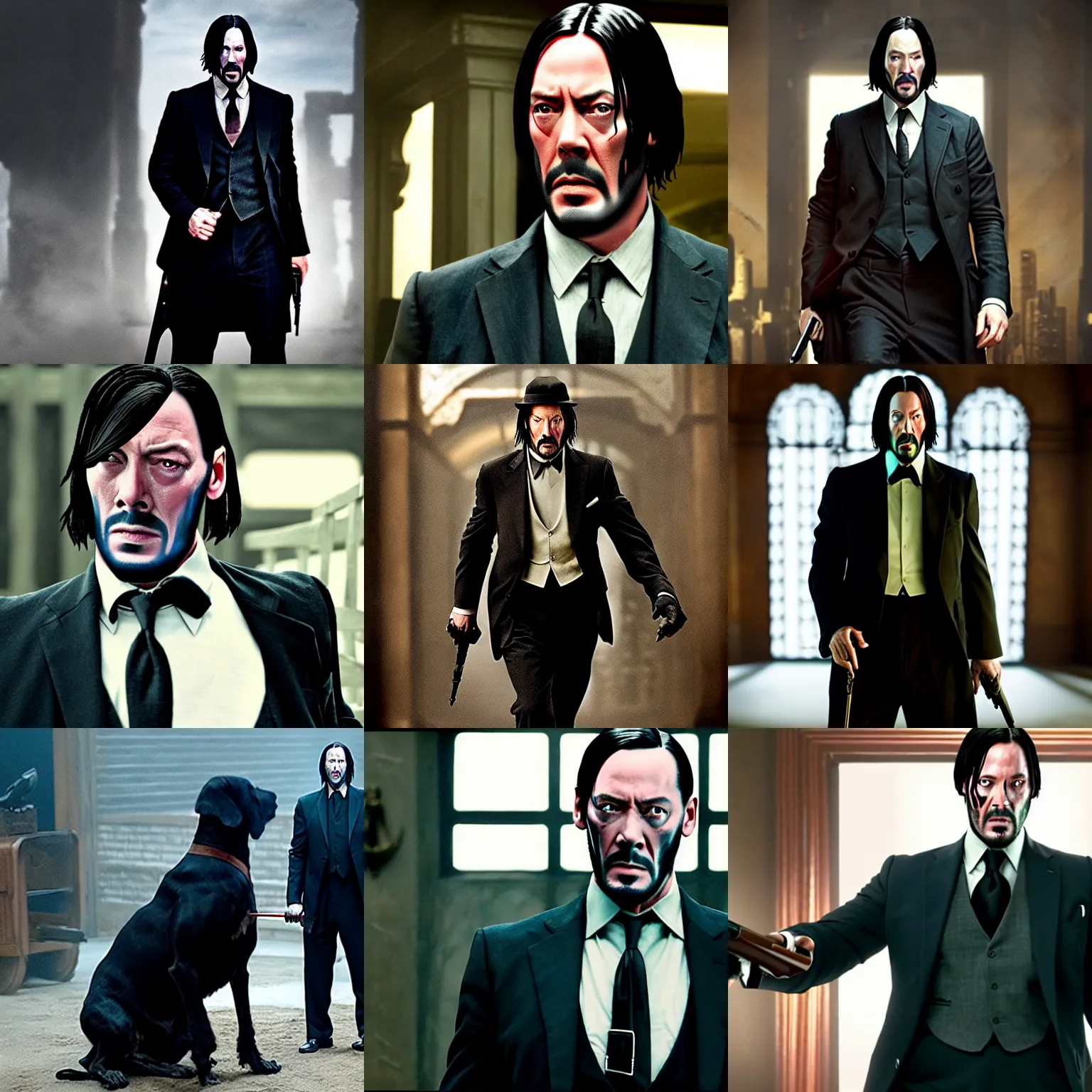 Prompt: buster keaton as john wick, color still from the movie john wick 2 0 1 4