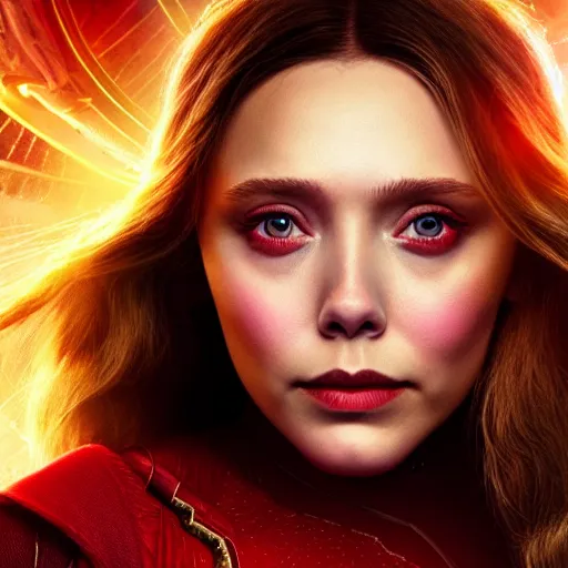 Image similar to A portrait of elizabeth olsen as scarlet witch from the movie doctor strange 2, cinematic, digital art, amazing detail