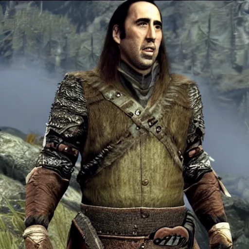 Prompt: Nicholas Cage as a Skyrim character, very detailed, Playstation 1 graphics, whole body, 4k