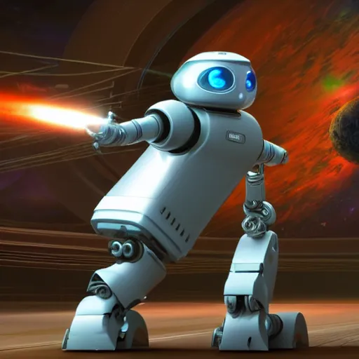 Image similar to 3 d rendered movie still pearlescent robot kitten robots quadruped in epic outer space battles and disco dance contests on saturn. science fiction, blockbuster movie, imax, 7 0 mm, 4 k, dystopian future, computer - animated science fiction film, space odyssey, bladerunner, silent running, wall - e
