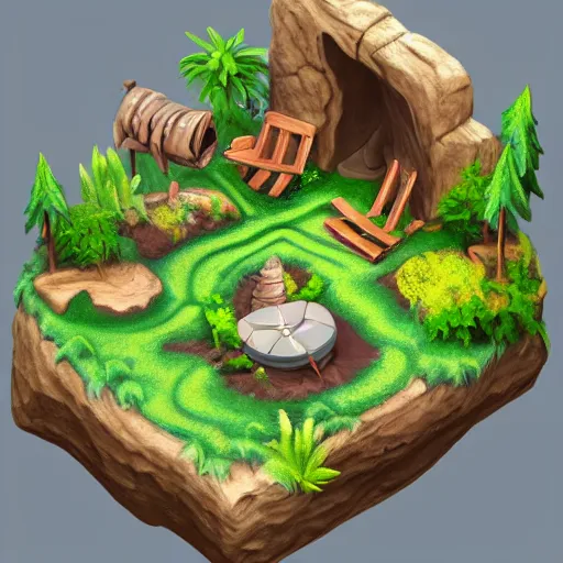 Image similar to a 3d diorama of a nature setpiece,isometric,cartoony,modeled,artstation,beautiful